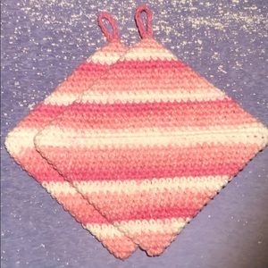 Easter Double thick 100% cotton potholders pink white crochet